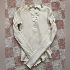 Skims waffle knit Henley cream colored long sleeve top with buttons